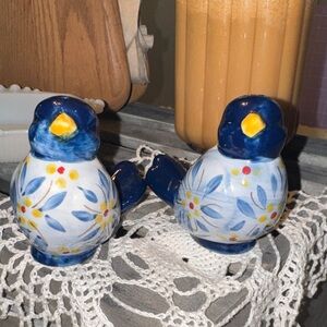 Temptations Blue and White Hand-Painted Ceramic Bird Salt & Pepper Set